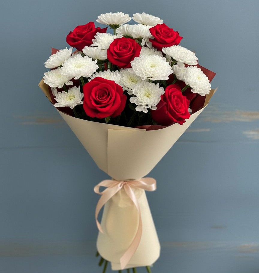 Букет цветов из: Розы и Хризантемы в Николаевке Воронежской области