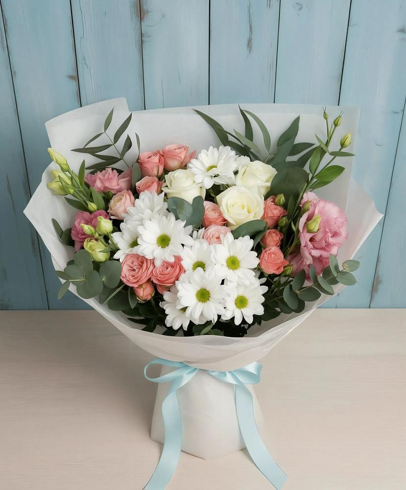 Букет цветов из: Розы, Лизиантусы и Хризантемы в Николаевке Воронежской области