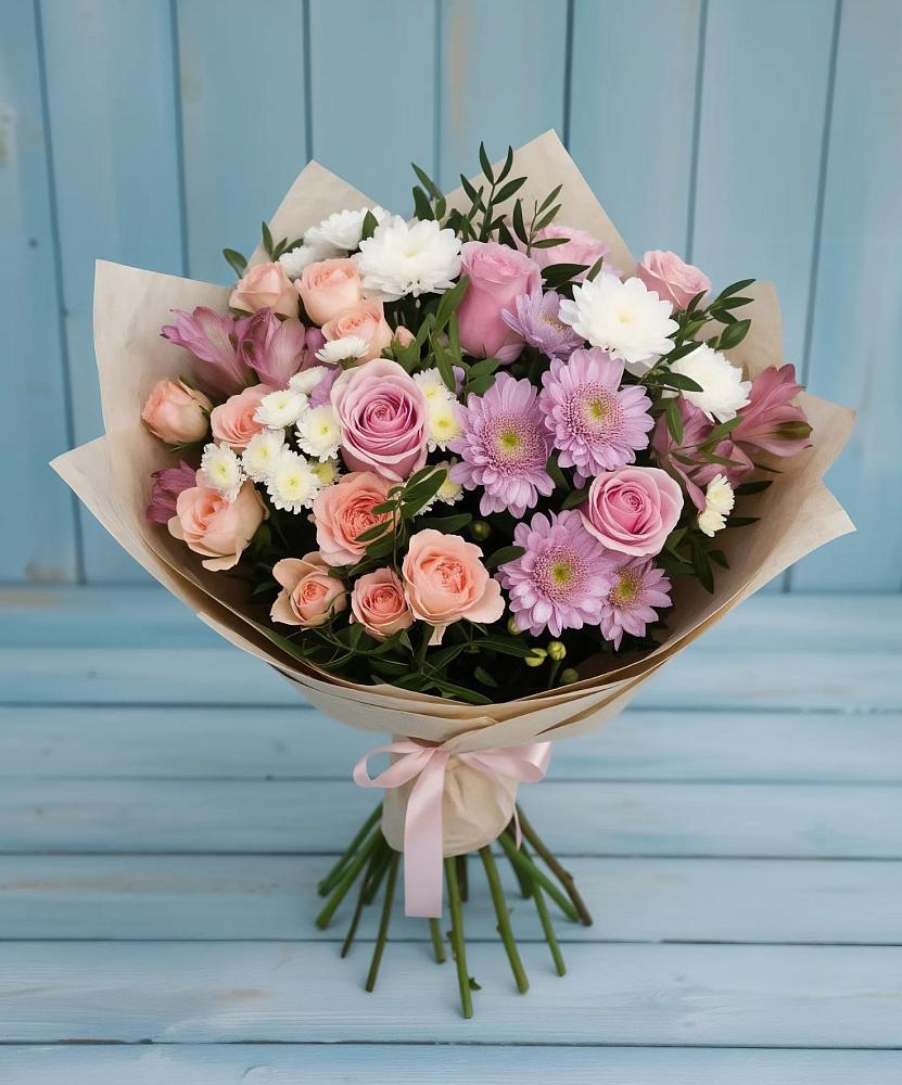 Букет цветов из: Хризантемы, Розы и Альстромерии в Николаевке Воронежской области