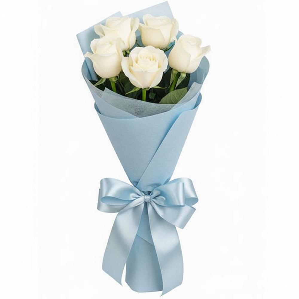 Букет 5 Белых роз Проуд в Николаевке Воронежской области