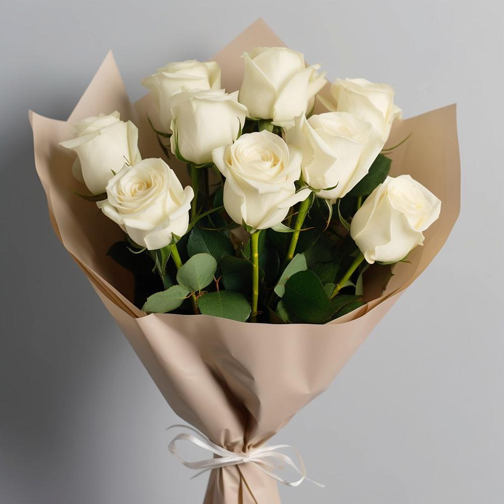 Букет 9 Белых роз Эдлесс Лав в Николаевке Воронежской области