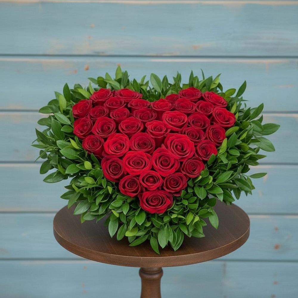 Цветочная композиция из Розы в виде сердца в Николаевке Воронежской области