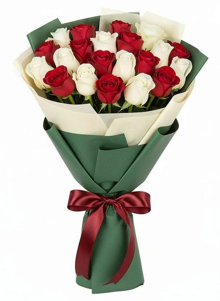 Букет Микс из красных и белых роз в Николаевке Воронежской области