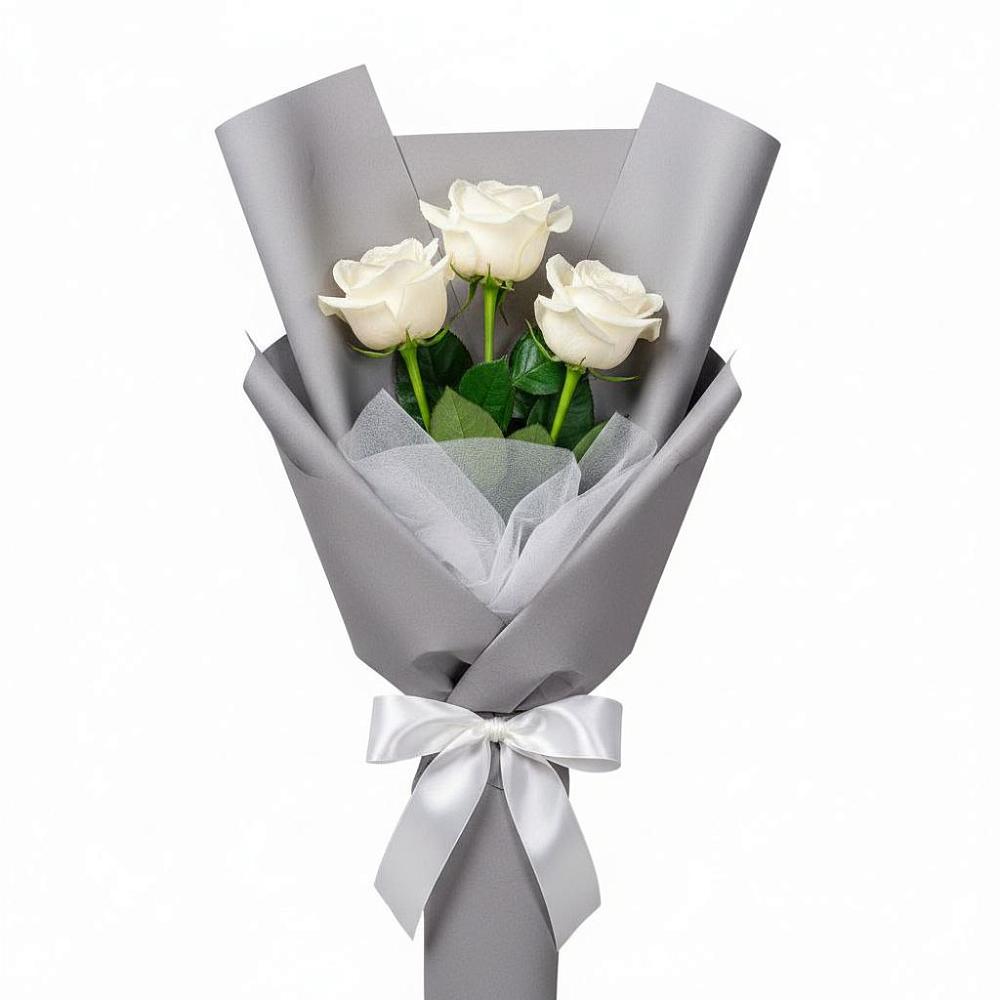 Букет 3 белые розы в Николаевке Воронежской области
