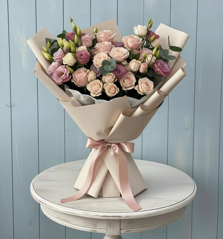 Букет цветов из: Розы и Лизиантусы в Николаевке Воронежской области