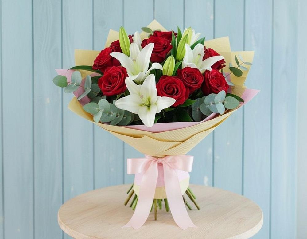 Букет цветов из: Лилии и Розы в Николаевке Воронежской области