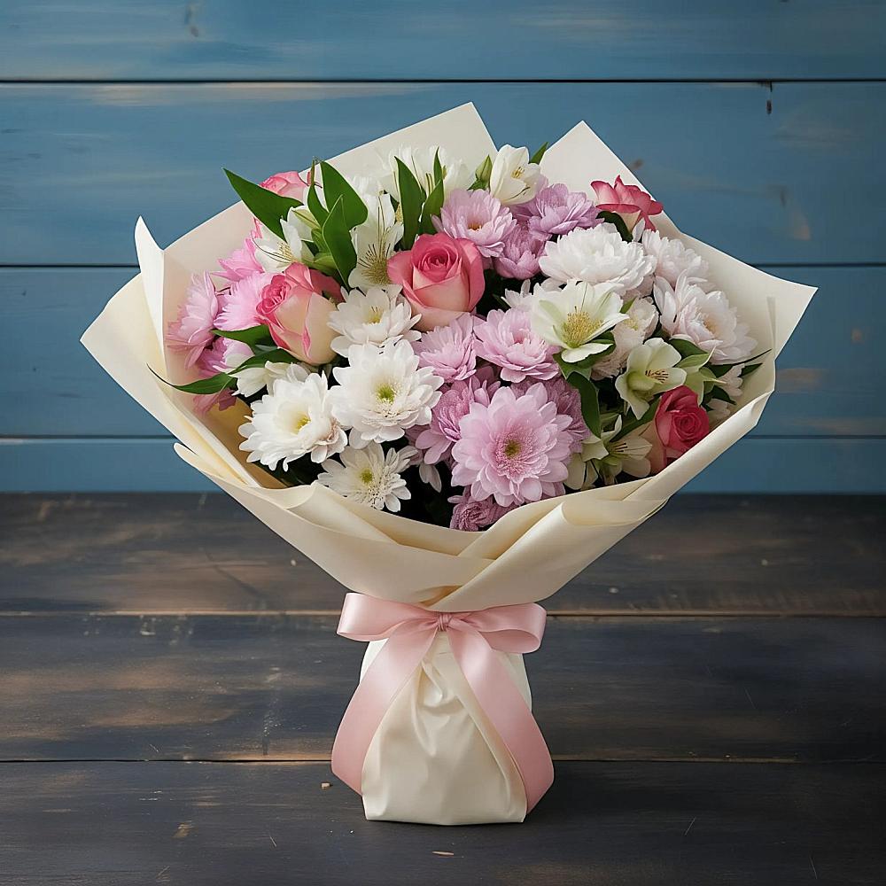 Букет цветов из: Хризантемы, Альстромерии и Розы в Николаевке Воронежской области